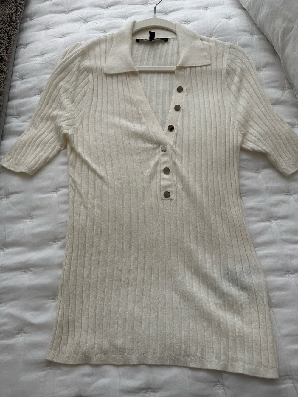 White House Black Market Cream Ribbed Polo Button Sweater Top